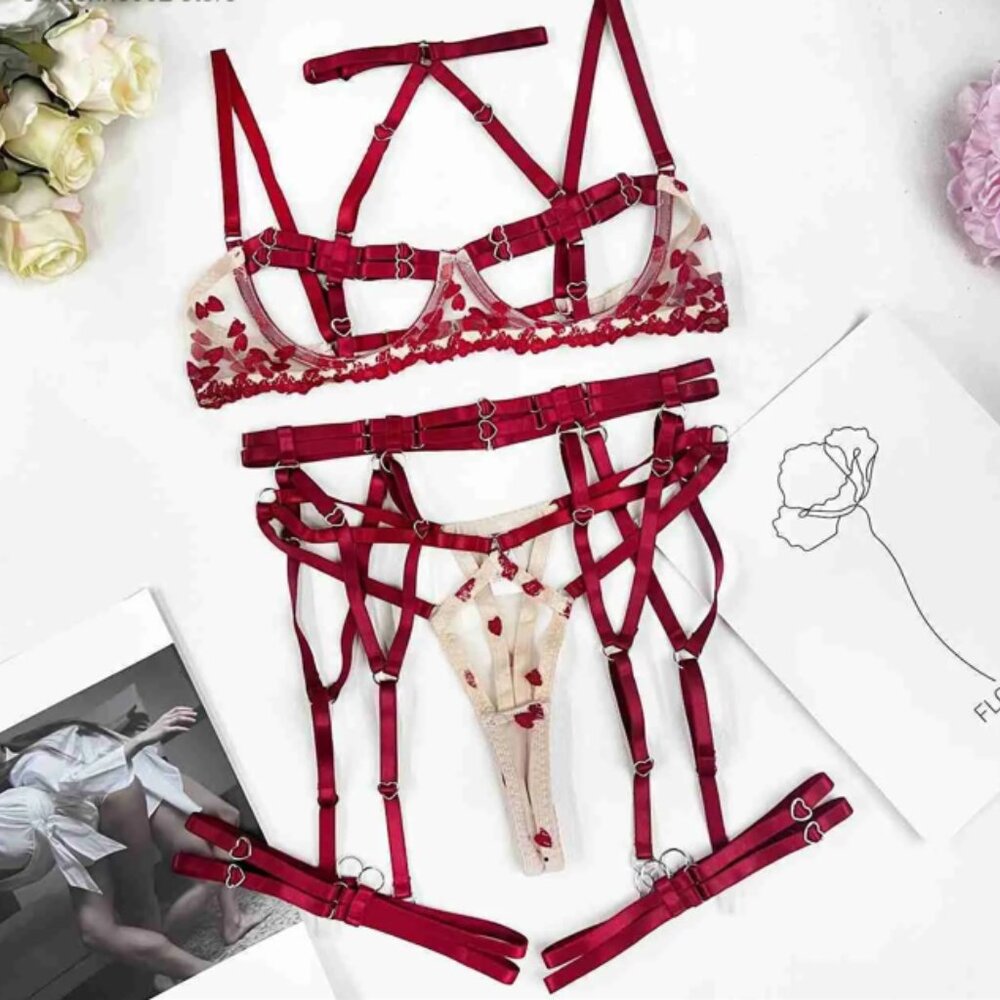 Adjustable Heart Maroon/Red Lingerie Set (medium)